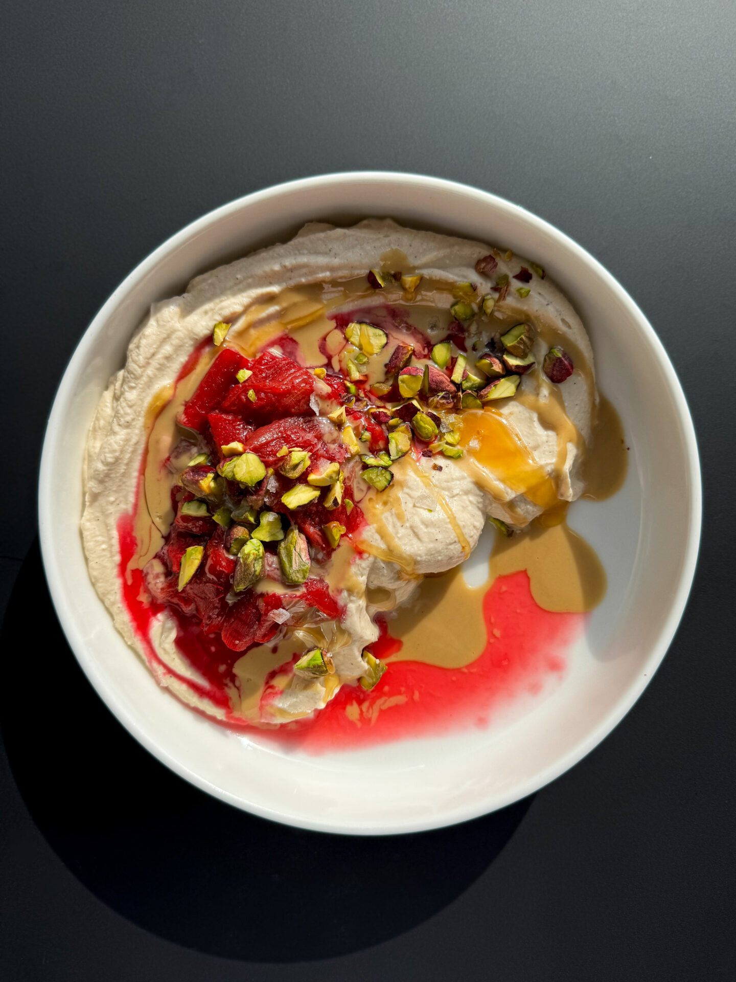 Rhubarb, Pistachio & Tahini Whipped Yogurt Bowl - Brooke Kelly Nutrition