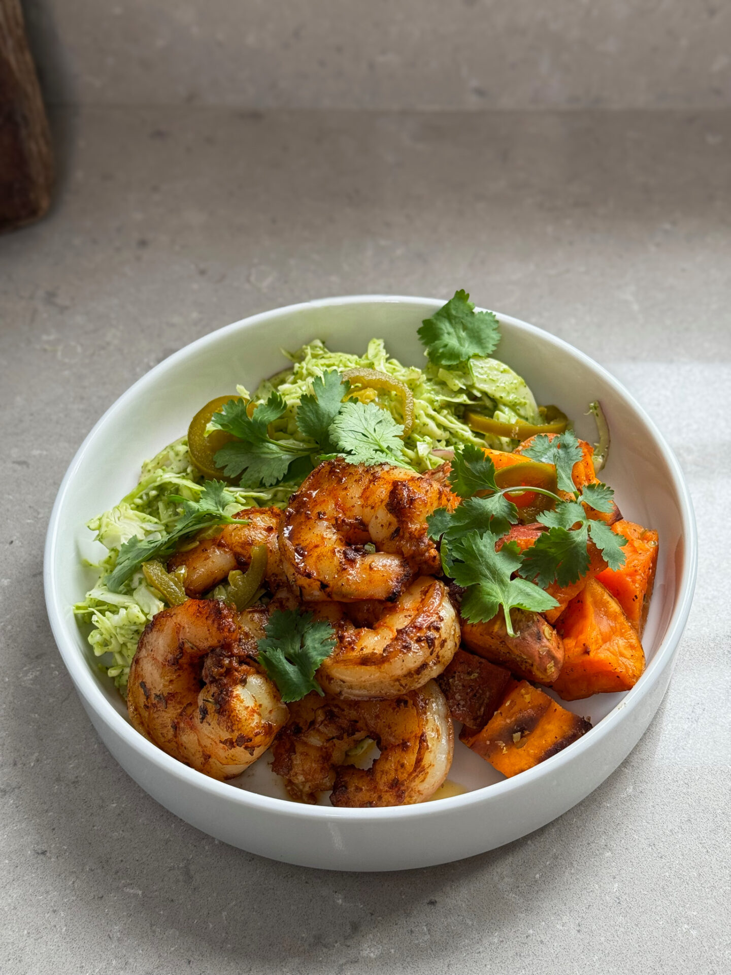 Spicy Tequila Prawn Bowl with Green Goddess Slaw - Brooke Kelly Nutrition