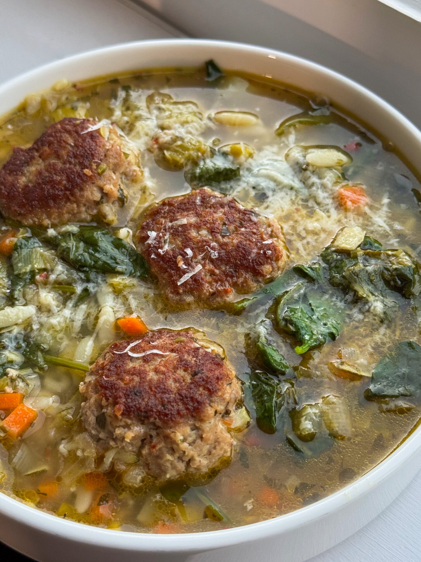 Brothy Meatballs with Orzo and Greens - Brooke Kelly Nutrition