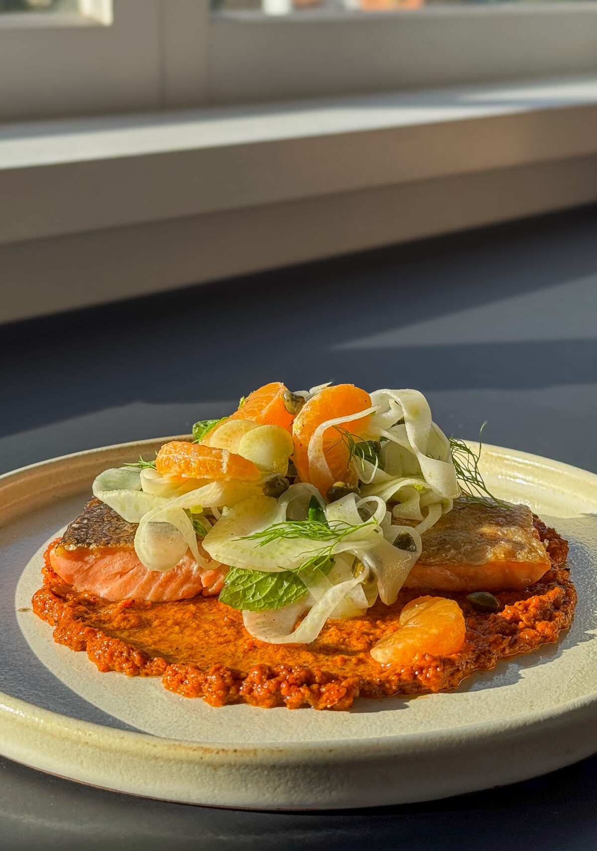 Crispy Trout with Romesco, Mandarin & Fennel Salad - Brooke Kelly Nutrition